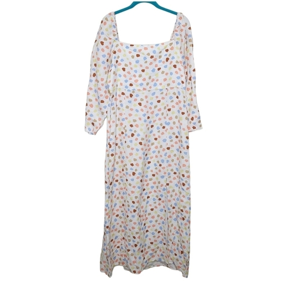 RIXO Hattie Midi Dress Size Large L 10 NWOT Linen Blend Polka Dot Puff Sleeve - Picture 2 of 14